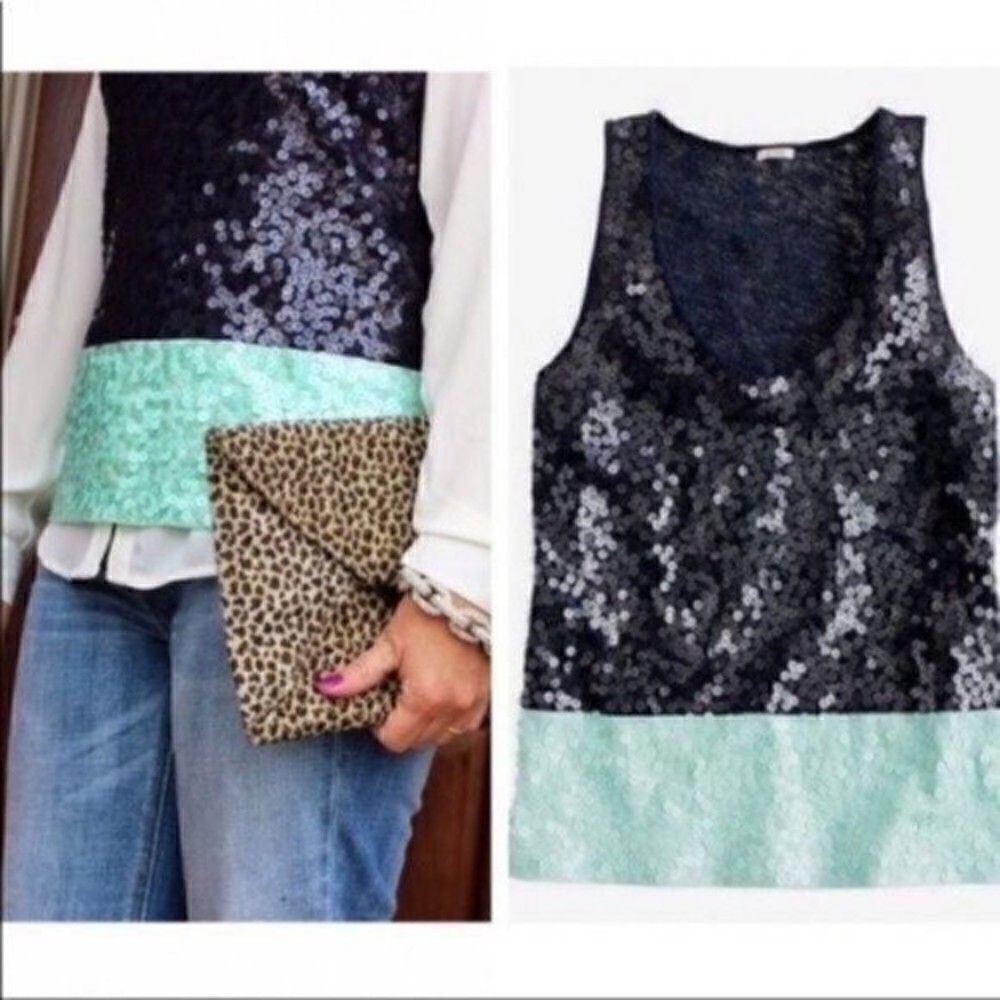J Crew sequenced sleeveless top XS blue turquoise BoxK color block